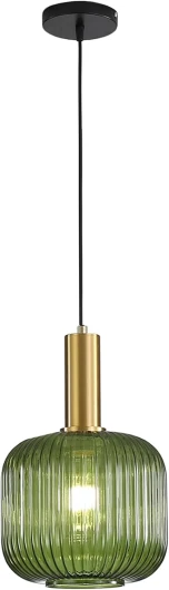 Suspension Luminaire Industrielle Vintage en Verre Nervuré,Plafonnier avec fini en laiton poli Lustre,Suspension Lampe de Salle à Manger Cuisine Salon Chambre (Vert, 20CM)