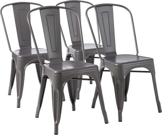 Lot de 4 chaises de salle à manger en métal, Gris foncé, 51 x 43 x 85 cm