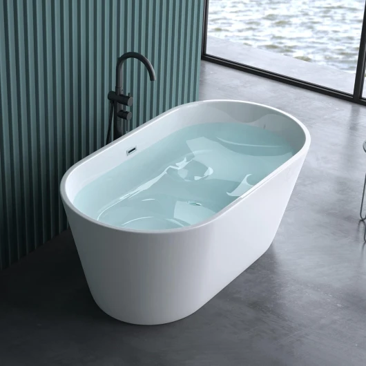 Baignoire îlot Ovale pour Salle de Bain 150cm Blanc Vicenza520OA Acrylique avec Bonde et trop plein 150x79x59cm