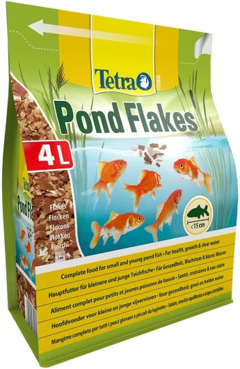 Pond Flakes – Aliments complets en Flocons pour les poissons de Bassin de Jardin et d’Ornement - Adaptés aux poissons de petite taille, Jeunes Poissons, Poissons Craintifs – 4 L