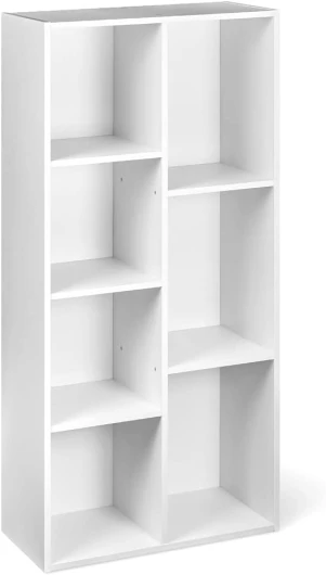 Bibliothèque cubique avec 7 compartiments de rangement, 50 x 24 x 106 cm, Blanc