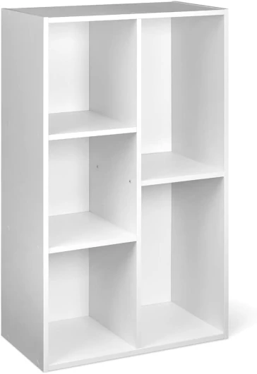 Bibliothèque cubique avec 5 compartiments de rangement, Uni, Blanc, 50 x 24 x 80 cm