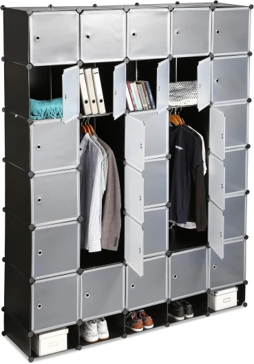 Penderie Armoire Cubes étagère Rangement 25 casiers Plastique modulable DIY bibliothèque Hxl 234x180 cm, Noir