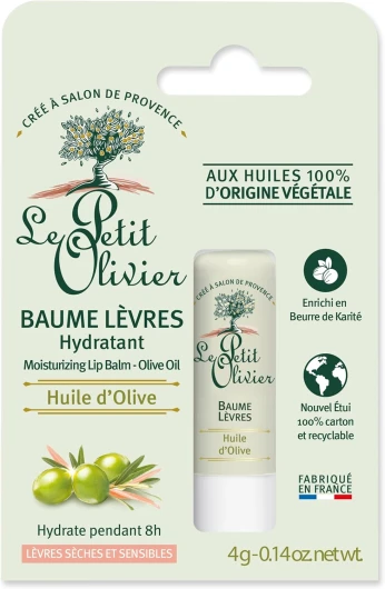 Baume Lèvres Hydratant - Huile D'Olive - Hydrate Pendant 8h - Lèvres Sèches & Sensibles - Huiles 100% D'Origine Végétale - Fabriqué en France - 4 g