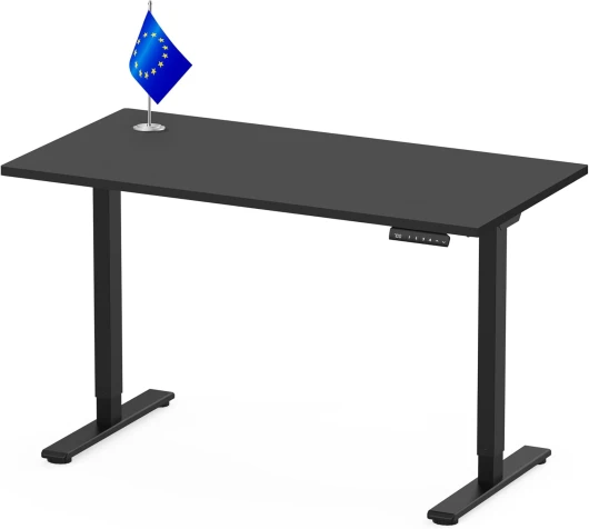 Bureau Assis Debout 140x80 Une Pièce Made in EU, Bureau Debout Électrique 2 Moteurs avec Panneau à Fonctions Mémoires, Bureau Réglable en Hauteur Électrique, Charge 100kg, Noir