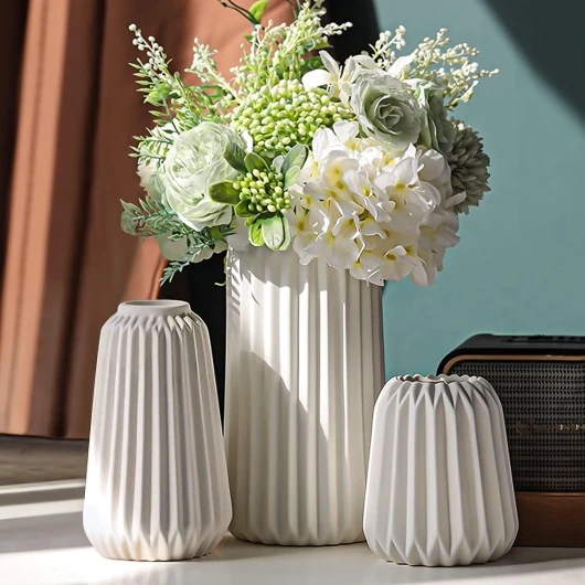 Vase Décoratif - Set de 3 Vases en Céramique Blanche,pour Décoration D'intérieur Moderne avec Herbe de Pampas,Style Bohème Minimalisme Nordique Vase Décoration