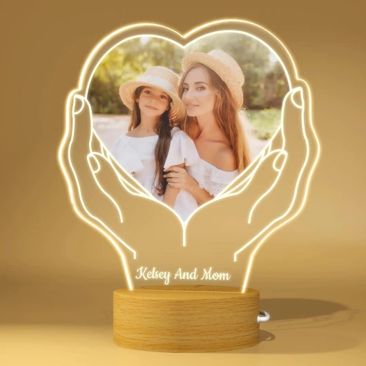 Rainsar Lampe personnalisée avec photo-Coeur Romantique 3D Cadeau -Lumineux Cadeaux pour Maman Femme Couple Decor Chambre Fête des mères Saint Valentin Noël Anniversaire