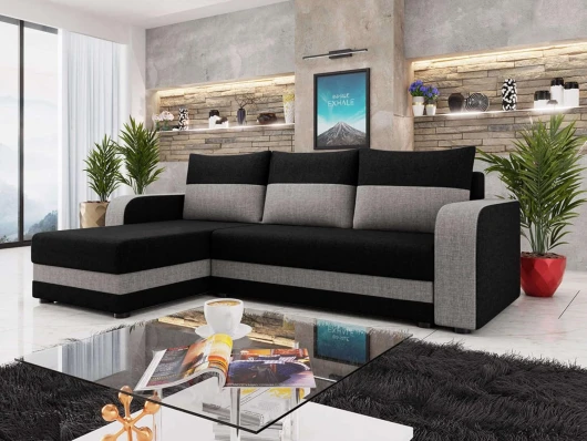 Best Mobilier - Canapé d'angle Convertible Réversible Harvey en Tissu - Canapé Lit - Sofa Gris 4 Places - Angle Droit - ou Gauche - Salon