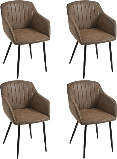 Goeurvant Chaises Salle à Manger Simili Cuir Marron avec Accoudoirs Lot de 4 Chaises Fauteuil Rembourré Pieds en Métal pour Salon Salle Cuisine