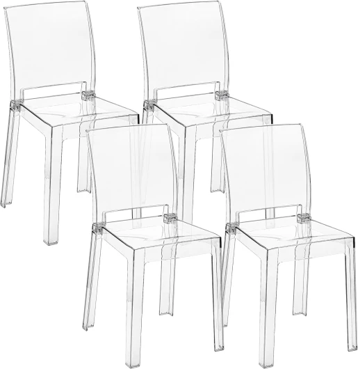 Baroni Home Lot de 4 Chaises en Plexiglas pour la Salle à Manger, Chaises Modernes Démontables en 2 Parties avec Assise Ergonomique et Dossier Incurvé, Chaise de Cuisine Transparent 36x81x43 cm