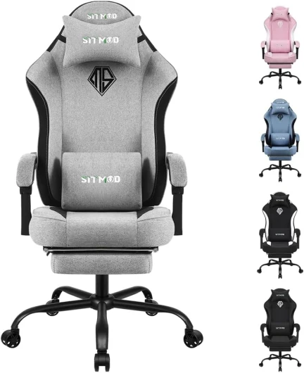 SITMOD Chaise Tissu pour Adultes, Fauteuil Gaming, Chaises d'ordinateur PC avec Repose-Pieds, Chaise Ergonomique de Jeu Vidéo, Dossier et Siège Réglables en Hauteur, Chaise de Travail Pivotante