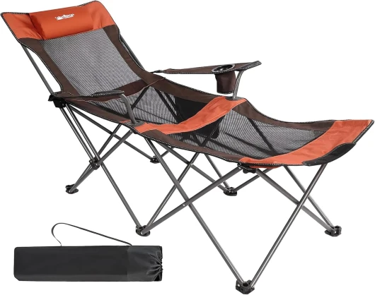 Chaise de Camping Pliante en Plein air, 120kg siège Pliable Portable Chaise Peche Dossier Réglables, Chaise Camping avec Porte-gobelet avec Sac, Appui-têteet Porte-gobelet