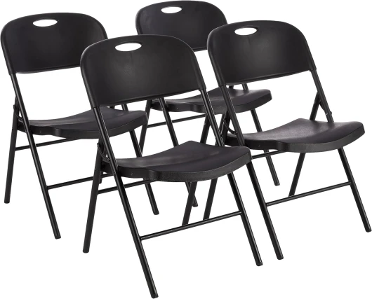 Lot de 4 chaises en plastique pliantes, capacité de 157,5 kg, noir