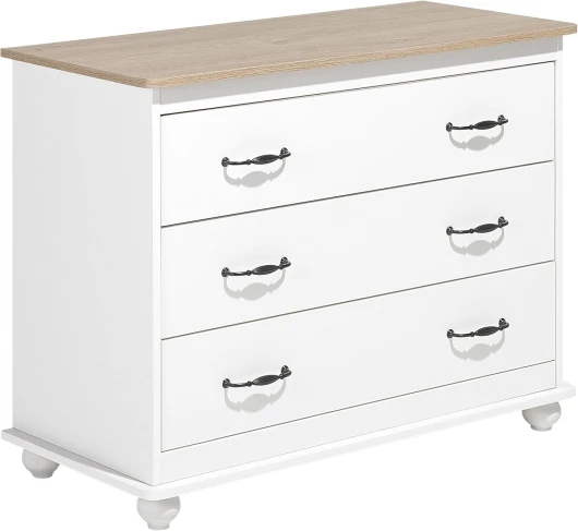 Commode de Type Chiffonnier Blanc avec Plateau Imitation Bois Composé de 3 Tiroirs aux Motifs Différent Design Moderne 79 cm de Hauteur Beliani