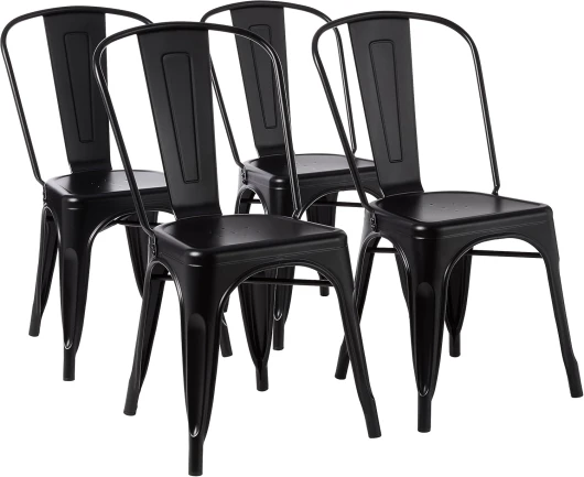 Lot de 4 chaises de Salle à Manger en métal, Noir, 51 x 43 x 85 cm