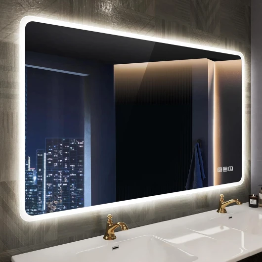 Miroir-Salle-de-Bain-avec-Éclairage 100x70cm, Miroir-LED-Salle-de-Bain, Bluetooth, Dimmable, 3 Couleurs Lumineuses, Anti-buée, Mémoire, IP44 Verre Trempé HD Miroir-Mural, Horizontal/Vertical