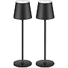 Lot de 2 lampes de table LED à intensité variable, sans fil, rechargeables, couleur de lumière chaude 3000 K, pour l'intérieur et l'extérieur, avec USB-C, aluminium, étanchéité IP54 (Noir)