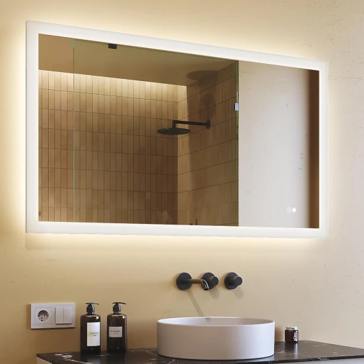 Rectangulaire Miroir de Salle de Bain LED, Mural Miroir 120x70cm avec Anti-buée, 3 températures de Couleur (Blanc Froid/Blanc Neutre), Interrupteur Tactile, Miroir Salle de Bain Élégant