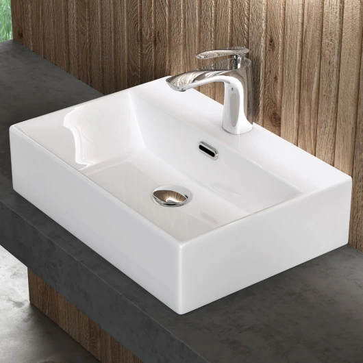 Lavabo à Poser Blanc Vasque Suspendu en Céramique Lave Mains Rectangulaire de Qualité pour Salle de Bain 51x36x13cm Brüssel206