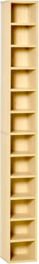 Rangements pour CD et DVD, étagère colonne de rangement, meuble de rangement avec 12 compartiments, capacité max - 204 CD, 21 x 20 x 175 cm, bois naturel