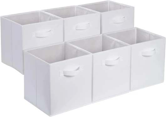 Cube de rangement pliable en tissu avec poignées, lot de 6, Blanc Uni, 26.67 x 26.67 x 27.94 cm