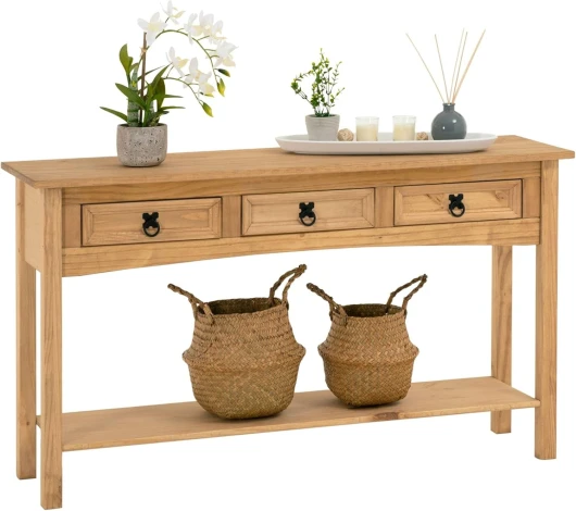 Console Meuble Salsa Table d'appoint en Bois, Meuble de Rangement Entrée ou Salon, avec 3 tiroirs, en pin Massif