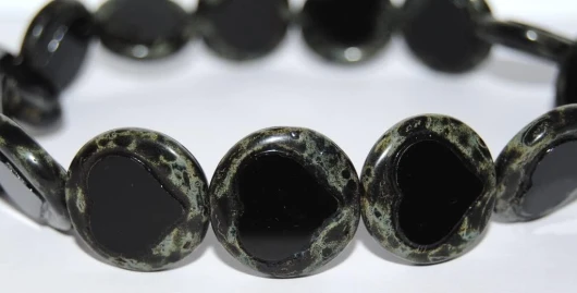 15 pcss Table des perles rondes coupées avec cœur, travertin noir (23980 86800), verre, République tchèque, dimensione 21 mm (0.83 in)