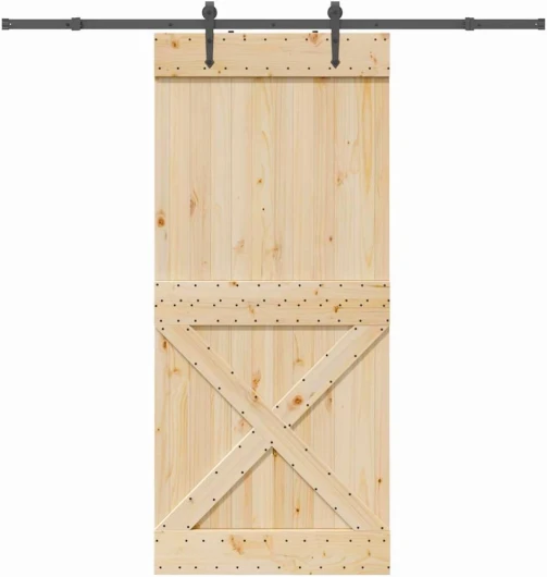 Porte coulissante et kit de quincaillerie 100x210 cm pin massif