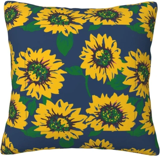 JAYWIS Housse de coussin carrée en velours imprimé tournesol bleu 45,7 x 45,7 cm