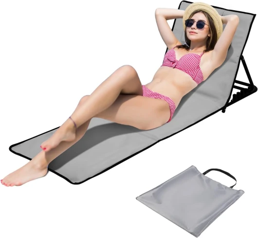 Sonnewelt Tapis de plage, chaise longue, léger, coussin de plage pliable avec dossier et sac de transport – Imperméable et portable, 145 x 47 cm