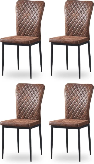 Lot de 4 Chaises Salle à Manger Brunes avec Haut Dossier, Chaises de Salon Siège en Similicuir, Chaises de Bureau Scandinaves pour Salle à Cuisine et conférence (4, Brun PU)