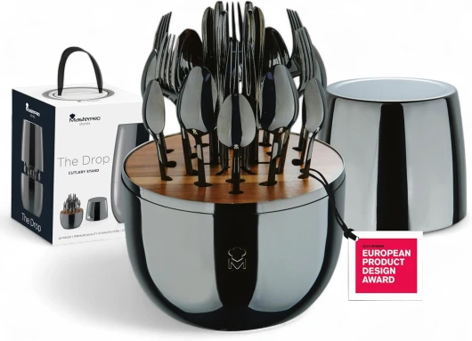 The Drop - Set de Couverts Design 24 pièces en Acier Inoxydable - Noir - Elégant, Durable et Multifonctionnel - Idée (Noël, Pâques, Mariage) - Boîte Cadeau Incluse