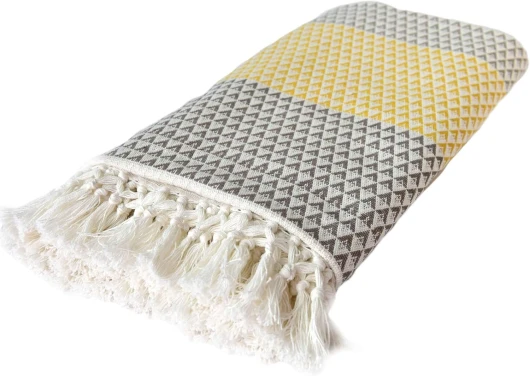 Plaid Dana, 150x200 cm, Blanc Brun Jaune, à Motifs, Boho, Coton, Couverture Douillette, Couverture de canapé, Couvre-lit, Couverture de Pique-Nique