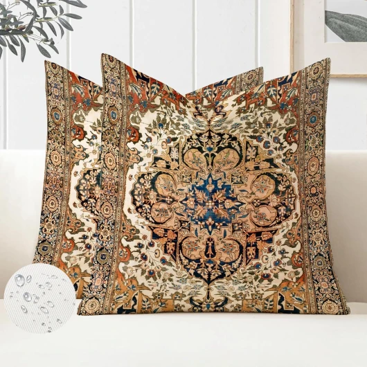 Miuyunya Boho Housse de Coussin 45x45 Housse Coussin en Polyester Motif Floral Ethnique Bohème Taie d'oreiller Exterieur Impermeable Décoration d'intérieur pour Canapé Chambre Chaise Lit Lot de 2