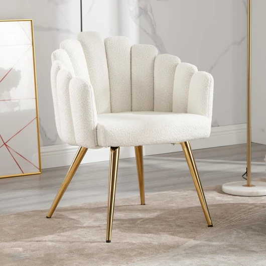 Fauteuils de Salon Rembourrés en Fausse Fourrure Chaises pour Chambre avec Pieds en Métal (Blanc)