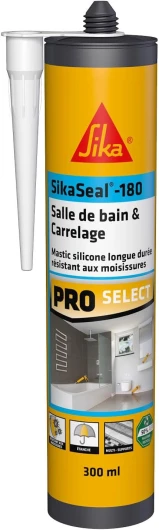 Mastic silicone sanitaire - SikaSeal-180 Salle de Bain & Carrelage transparent - Réalisation de joints - Spécial pièce humide - Longue durée - 300 ml