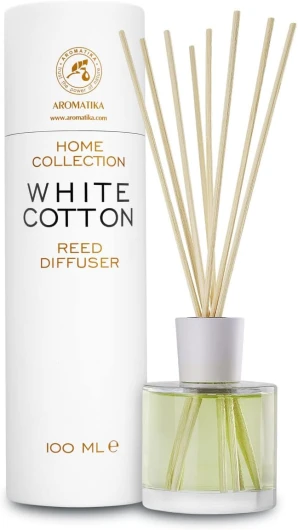 Diffuseur Parfumé Coton Blanc 100ml - Bâtonnets de Parfum - Parfum Ambiance - Desodorisant Maison - Diffuseur à Roseaux - Parfum Frais