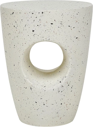 Table d'Appoint Blanc Cassé Effet Terrazzo 47 cm Trouée Minimaliste Résistant Edolo