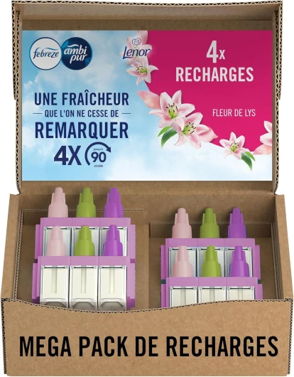 Febreze 3Volution Fleur De Lys Recharge Pour Désodorisant Électrique 4x, 3 Parfums En Alternance Pour Éliminer Les Odeurs