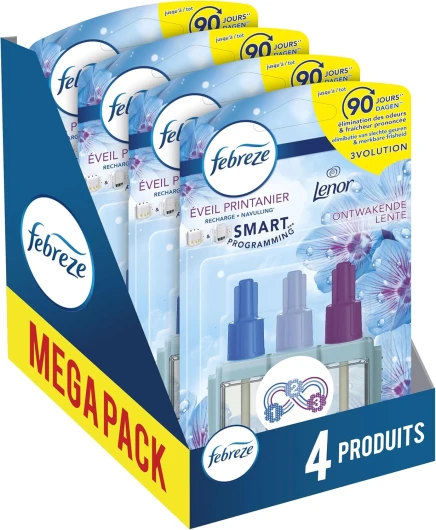 Febreze 3Volution Diffuseur Électrique de Parfum, 4 x 20ml, Eveil Printanier, Désodorisant Smart Programming, Élimination Des Odeurs Maison