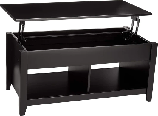 Table basse avec plateau rabattable, Noir, Rectangulaire, 102 x 46 x 48 cm