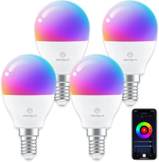 Ampoule Connectée WiFi G45 E14 4.5W Ampoule LED Intelligente RGB+CCT 2700K-6500K Compatible avec Alexa, Google Home, Télécommande, Commande Vocale, 4 PCS