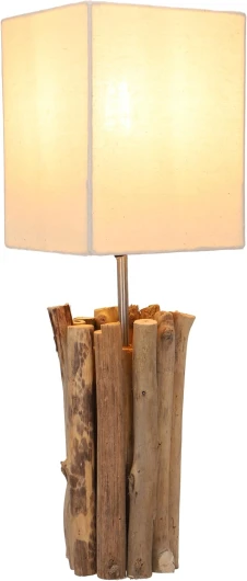 Guru-Shop Lampe à Poser Kukuma,bois Flotté, Coton, en Bali Fait à la Main en Matériau Naturel - Modèle Kukuma, Duboisflotté, 50x17x17 cm, Natureelights, Lampes de Table en Matériau Naturel